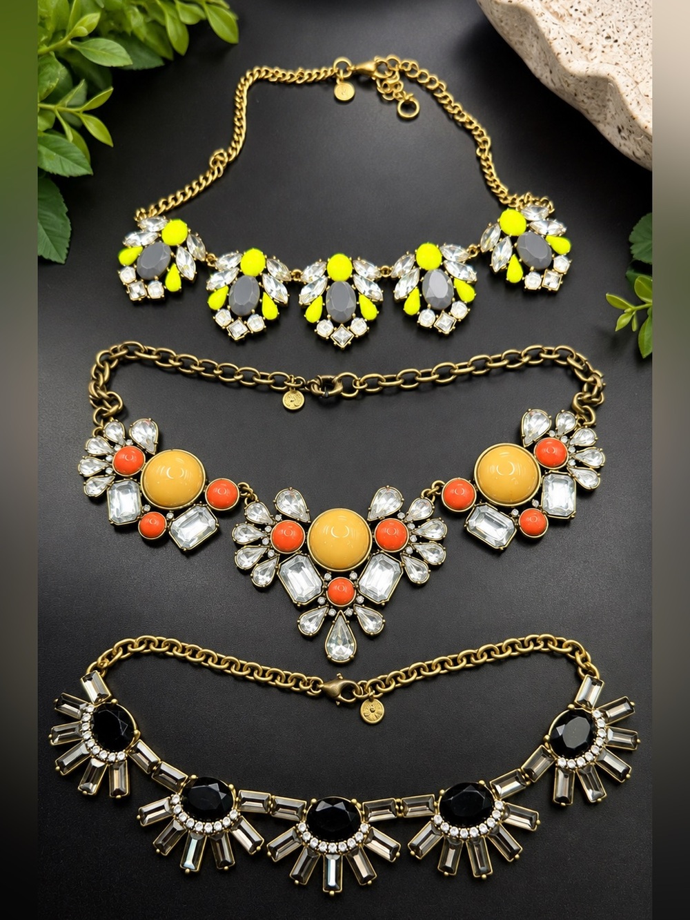J. CREW STATEMENT NECKLACES GOLD TONE RHINESTONES BOLD MAXIMALIST PARTY